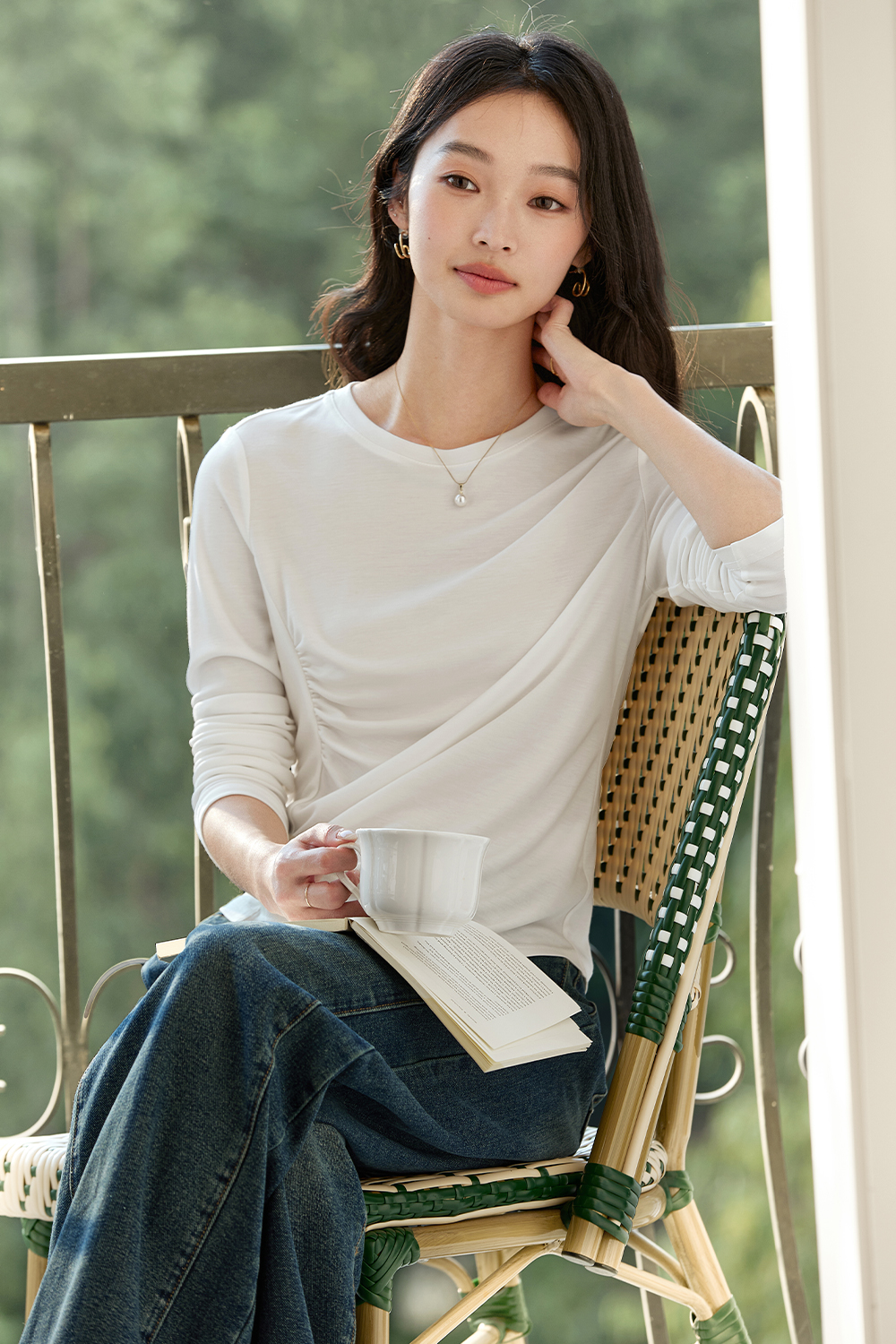 Pleated Long - sleeved T-shirt