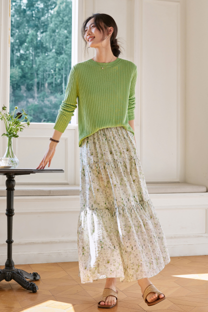 Green Field Floral Skirt Set
