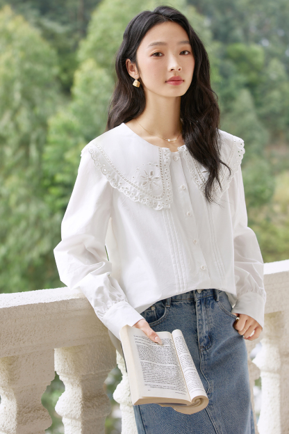 Cotton Lace Baby Collar Shirt
