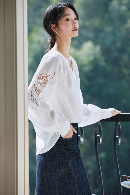 French Hollow Embroidered Shirt