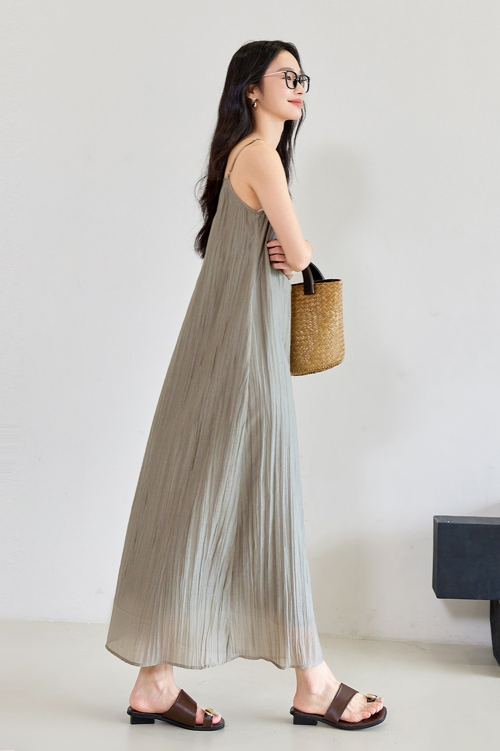 Tea Color Pleated Set-VIMLYSTORE