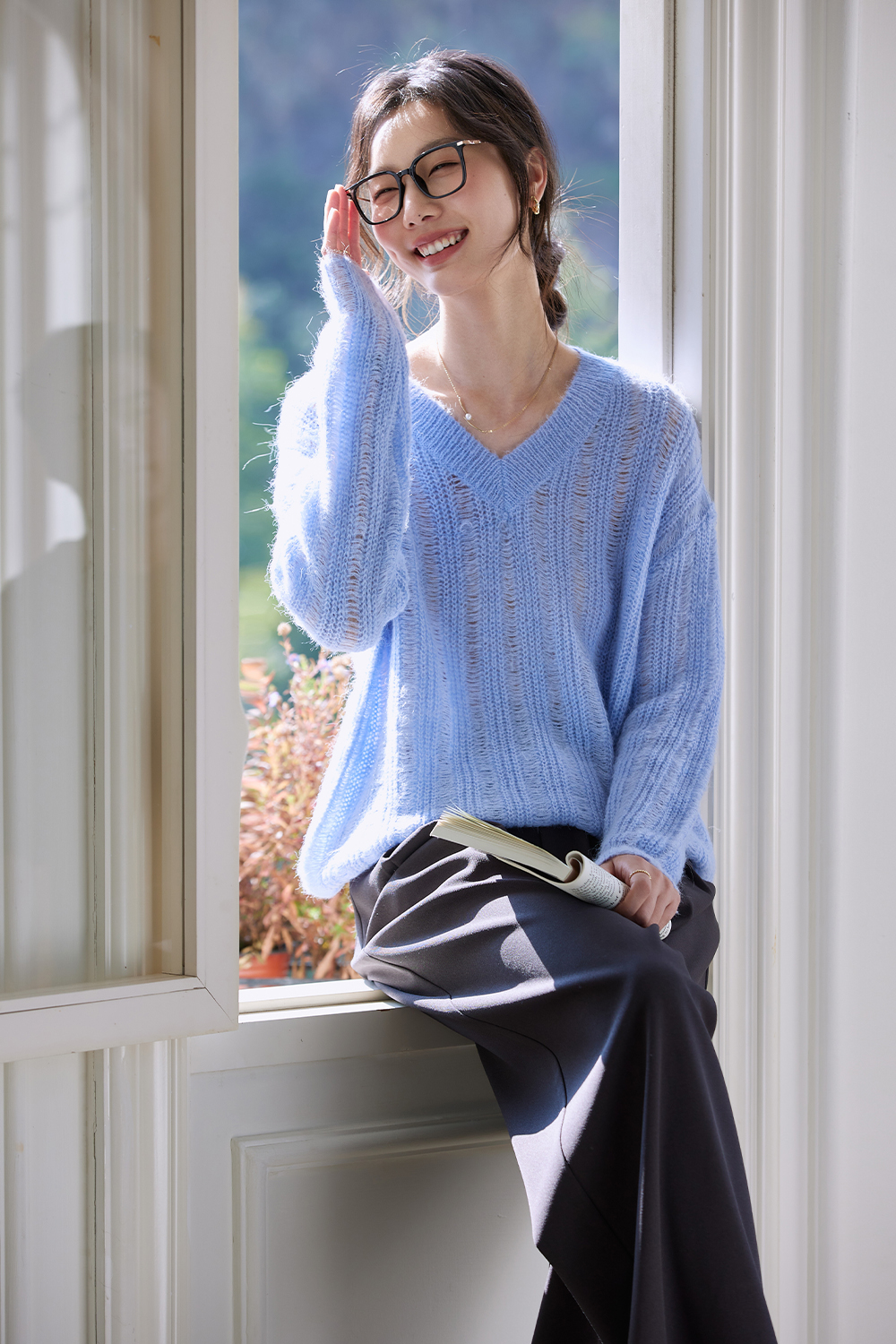 V-Neck Mesh Sweater