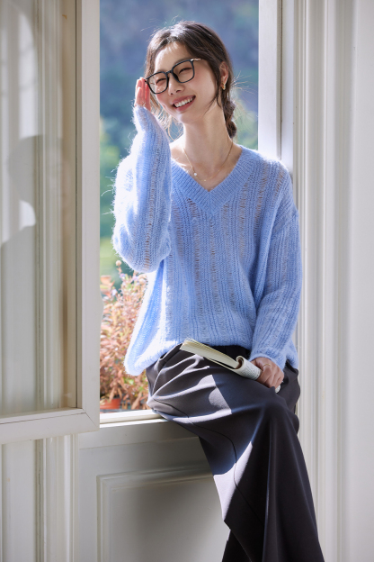 V-Neck Mesh Sweater