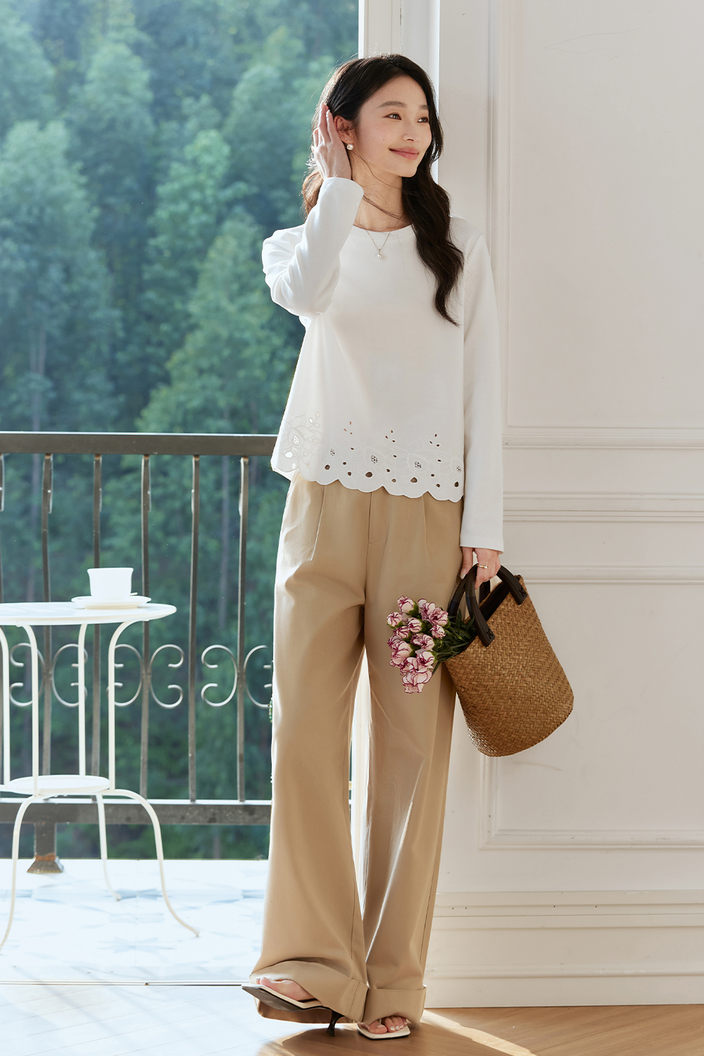 Soft Lace Long-Sleeved T-Shirt-VIMLYSTORE