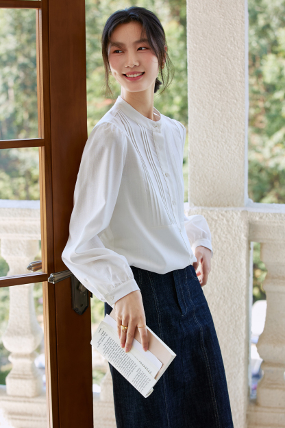 Round Neck Pleated Shirt