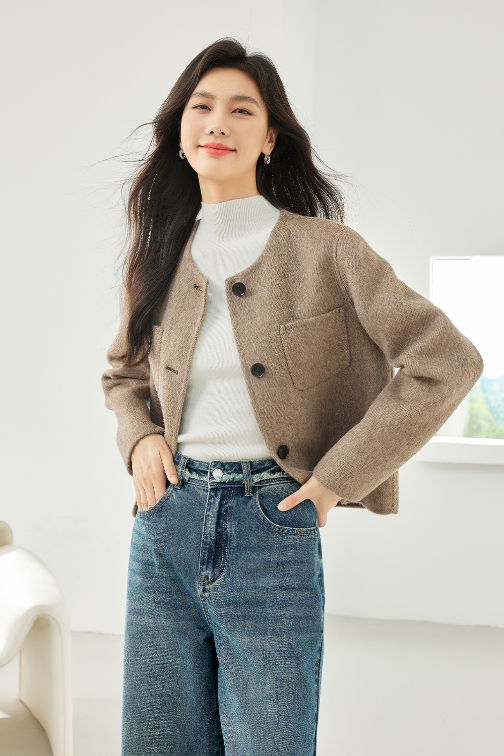 Short Solid Color Wool Coat-VIMLYSTORE