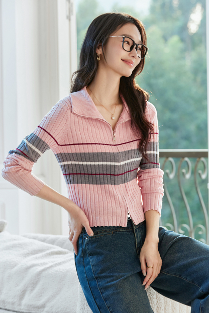 Retro Color-Blocked Striped Sweater