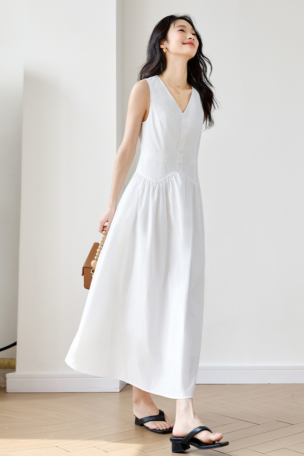 Solid Loose Cotton Dress-VIMLYSTORE