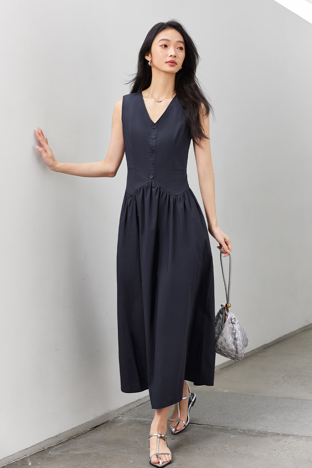 Solid Loose Cotton Dress-VIMLYSTORE