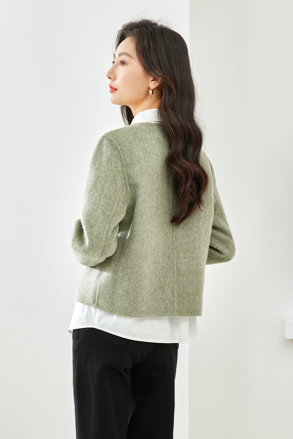 Short Solid Color Wool Coat-VIMLYSTORE