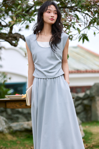 Fresh Style Light Blue Long Skirt Suit