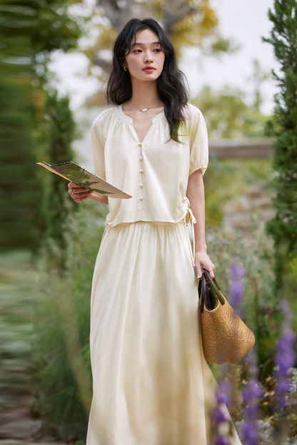 Gentle Beige Two-Piece Skirt Suit