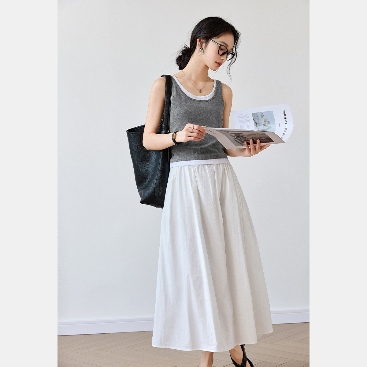 Soft And Loose Woven Umbrella Skirt-VIMLYSTORE