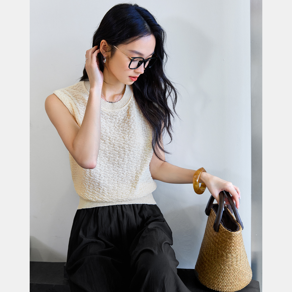 Textured Sleeveless Sweater-VIMLYSTORE
