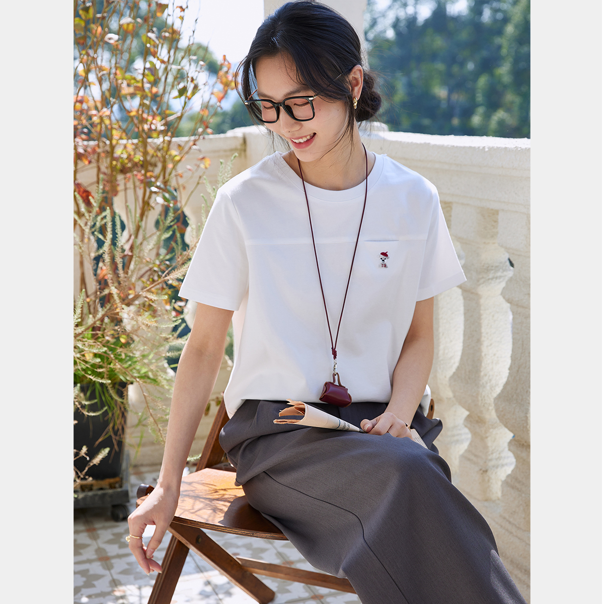 Animal Embroidery Straight T-Shirt