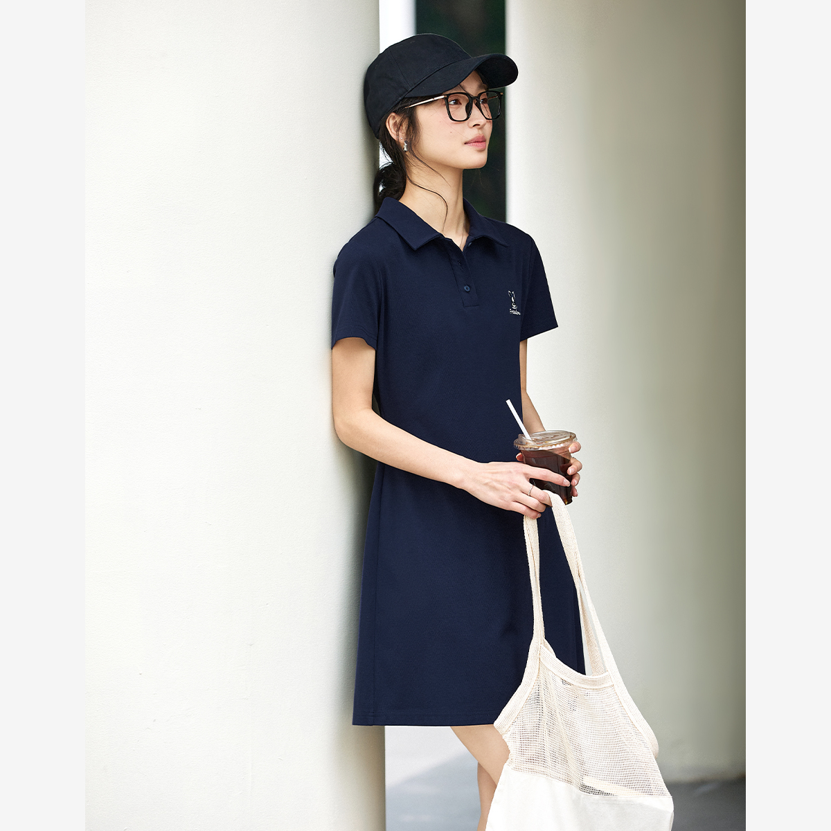 Polo Neck Rabbit Embroidered Dress