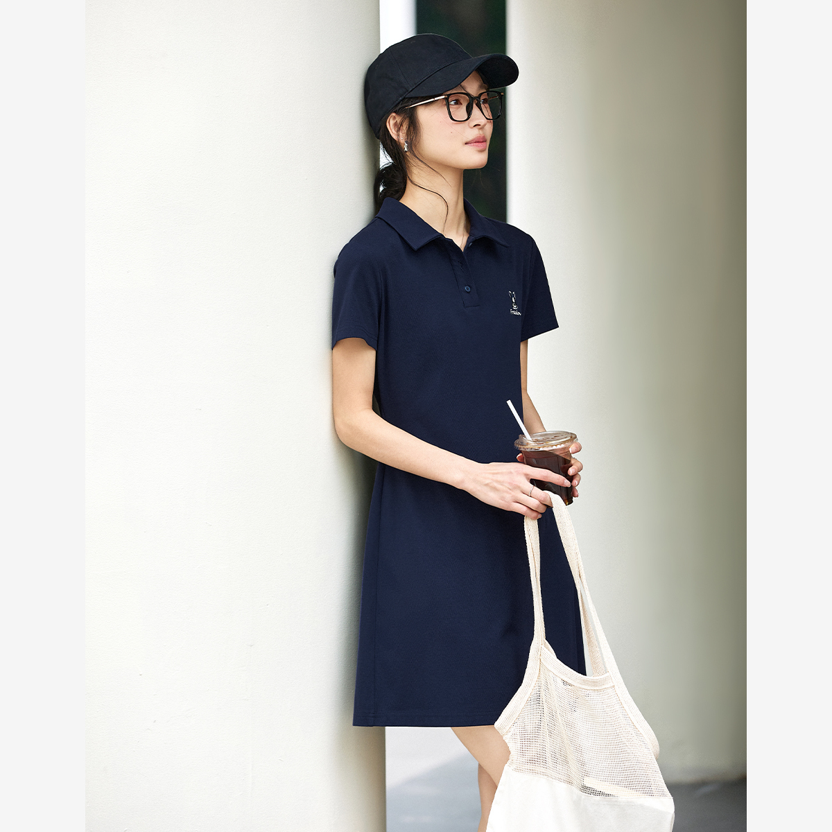 Polo Neck Rabbit Embroidered Dress