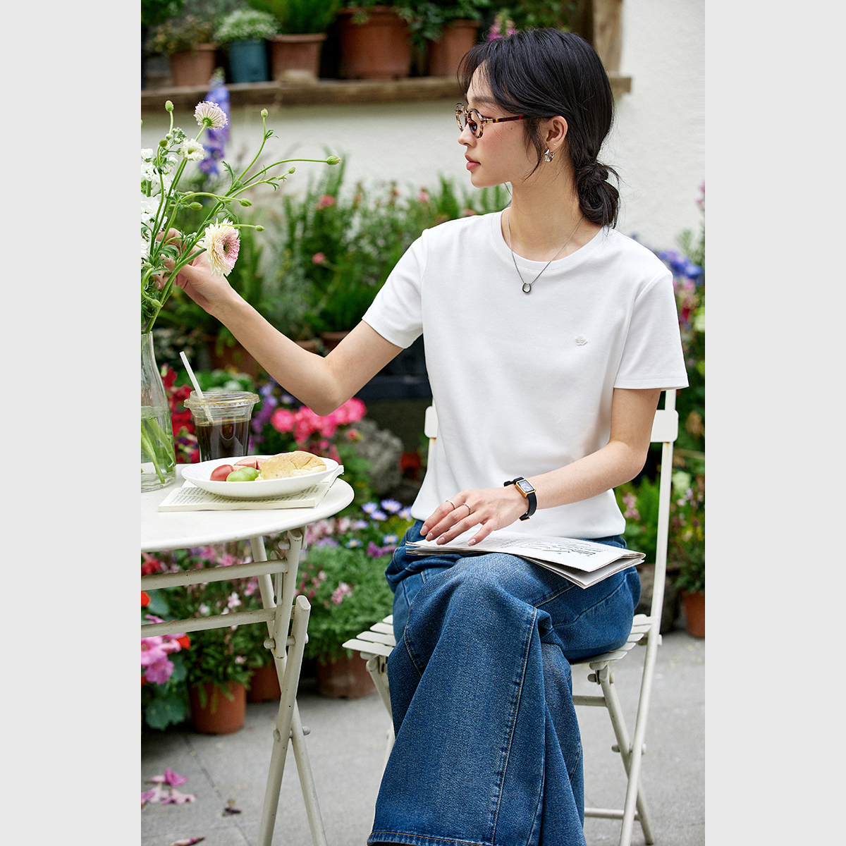 Back Hollow Solid Color T-Shirt