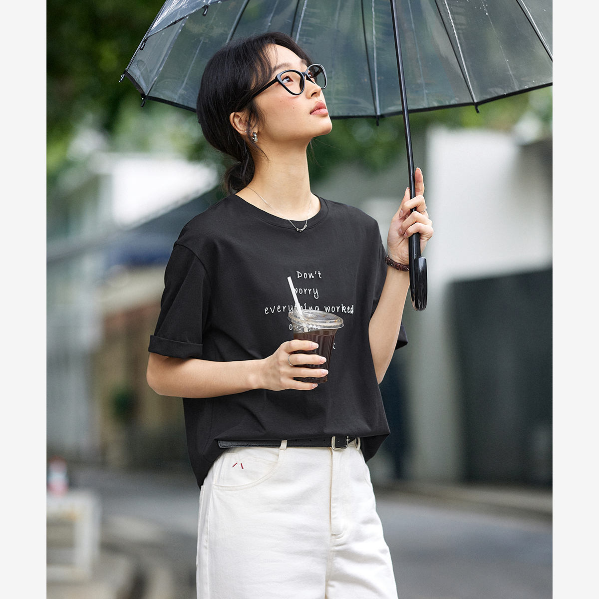 Letter Embroidered Round Neck T-Shirt