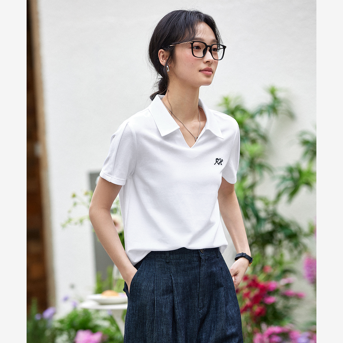 Lapel Cotton T-Shirt