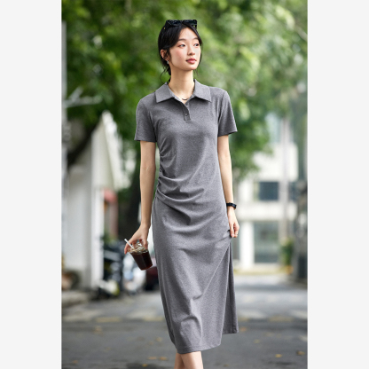 Lapel Knitted Straight Dress