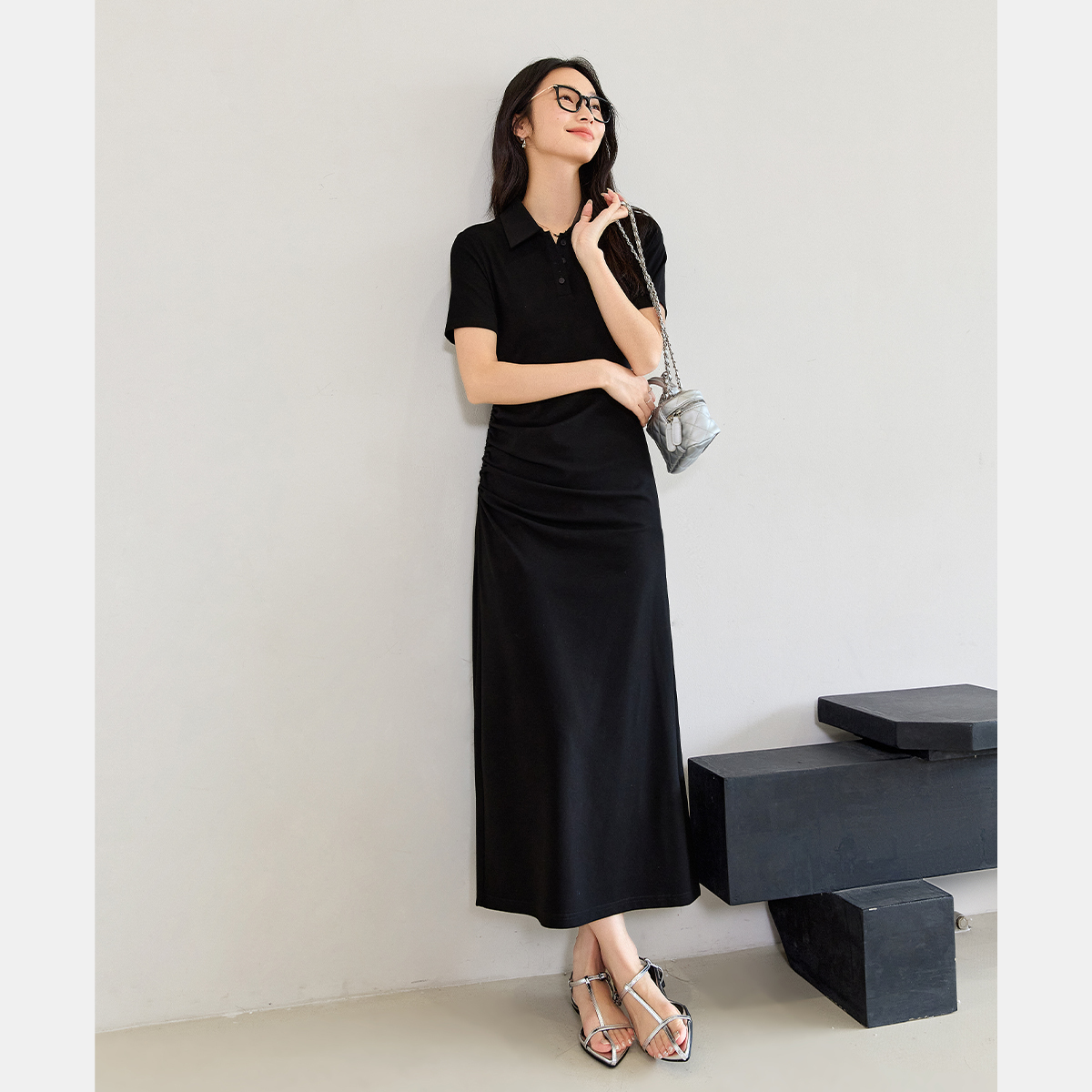 Lapel Knitted Straight Dress