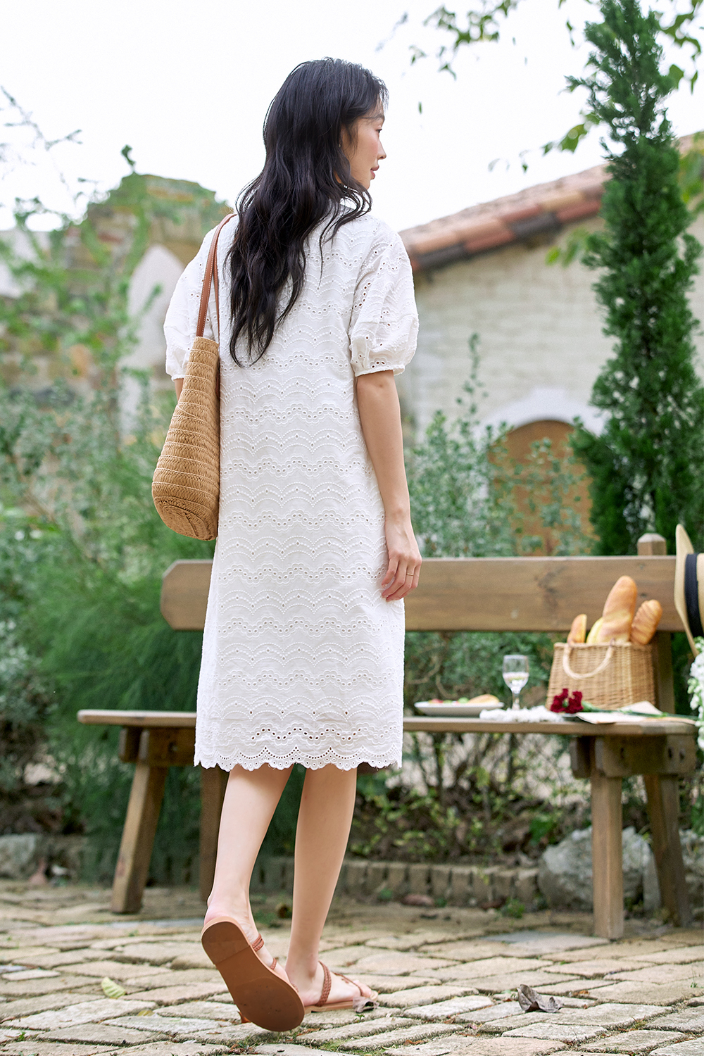 Wave Embroidered Hollow Dress