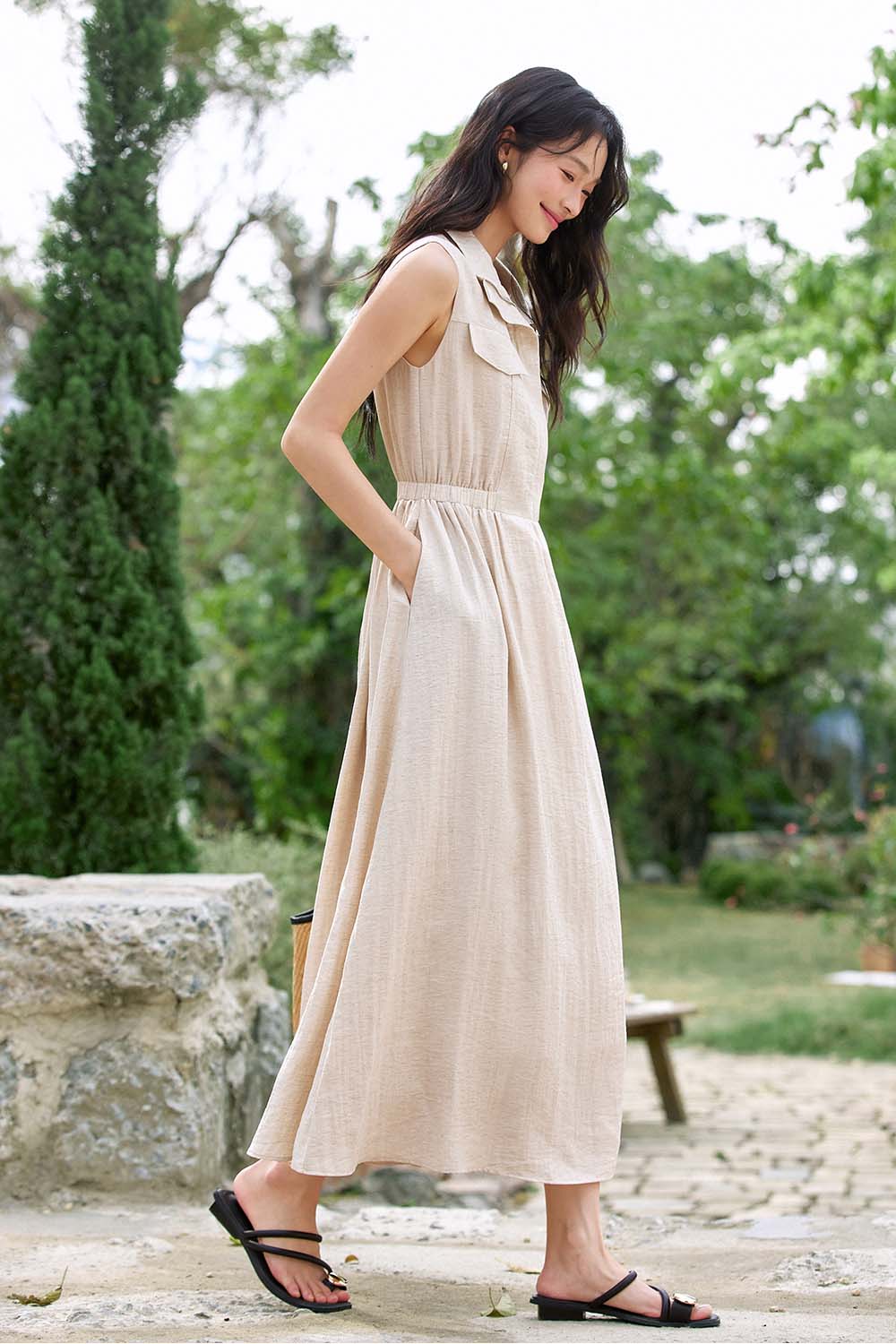 Lapel Shirt A-Line Dress-VIMLYSTORE