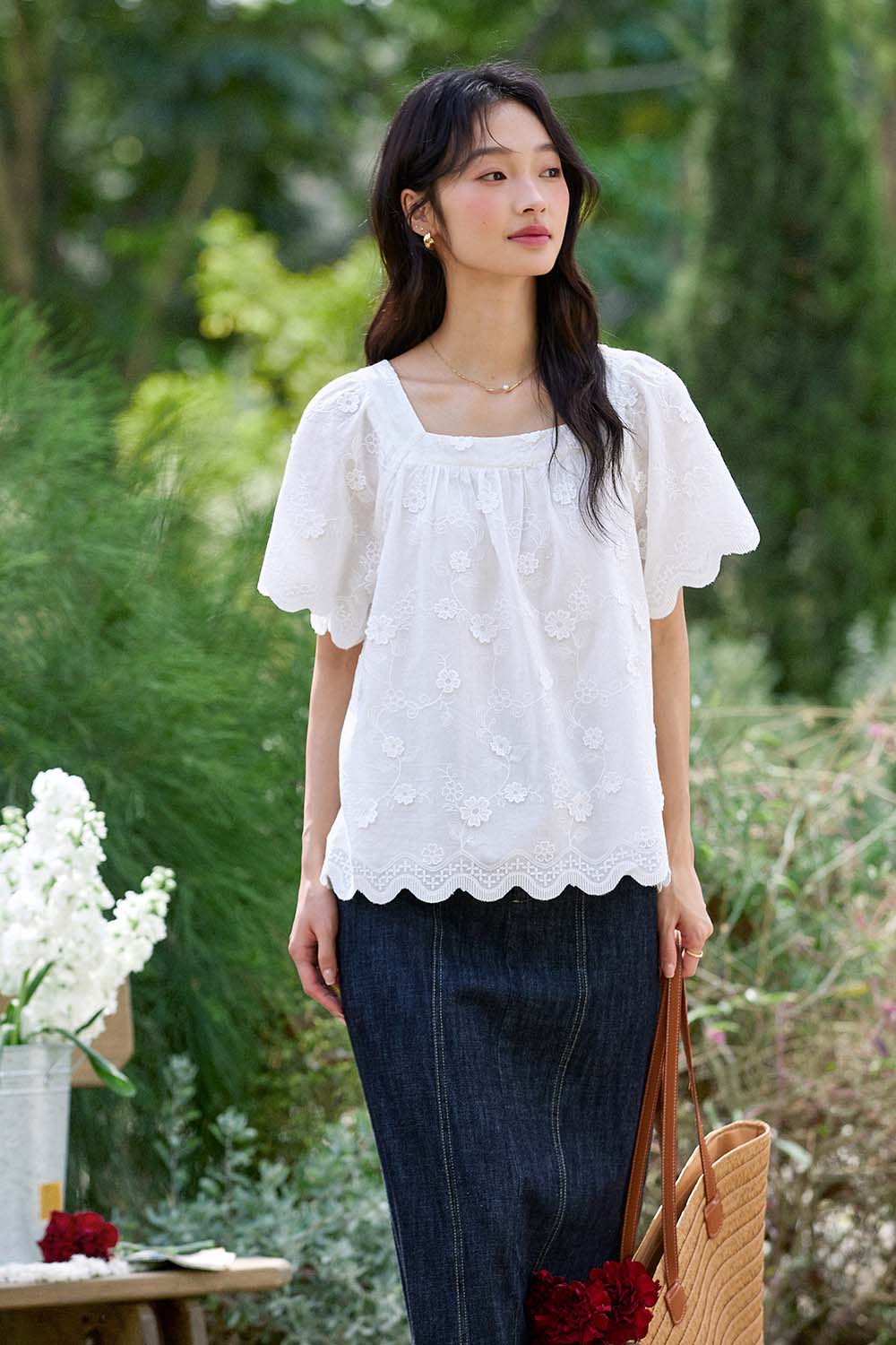 100% Cotton 3D Flower Shirt-VIMLYSTORE