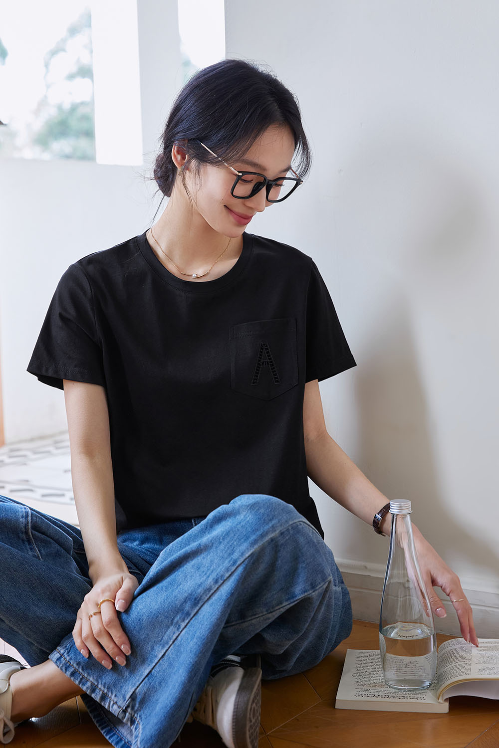 Hollow A Letter Embroidered T-Shirt