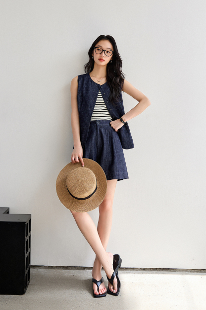 Old Money Style Pure Cotton Denim Suit