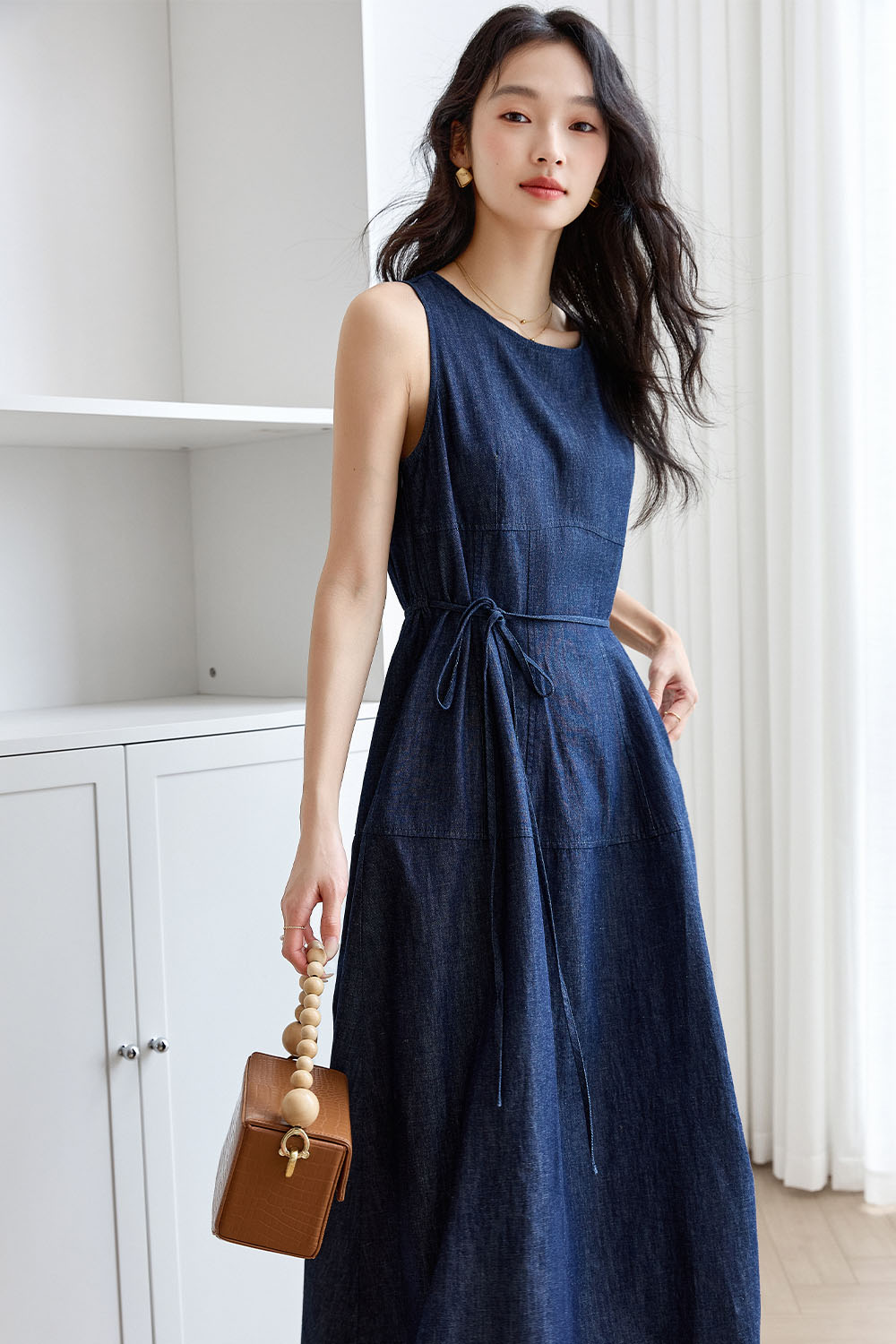 Cotton And Linen Blend Denim Dress-VIMLYSTORE
