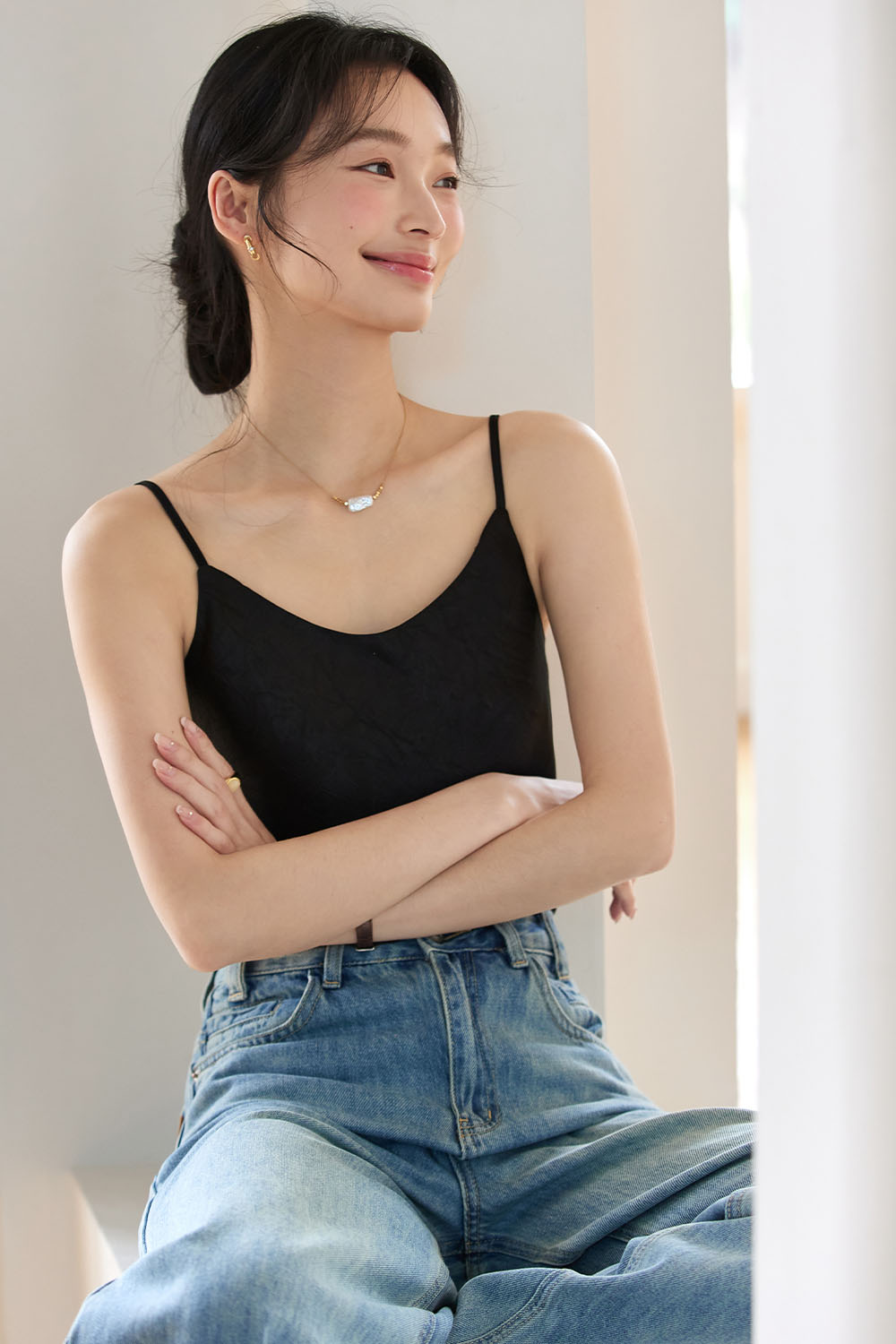 Ruched Round Neck Camisole-VIMLYSTORE