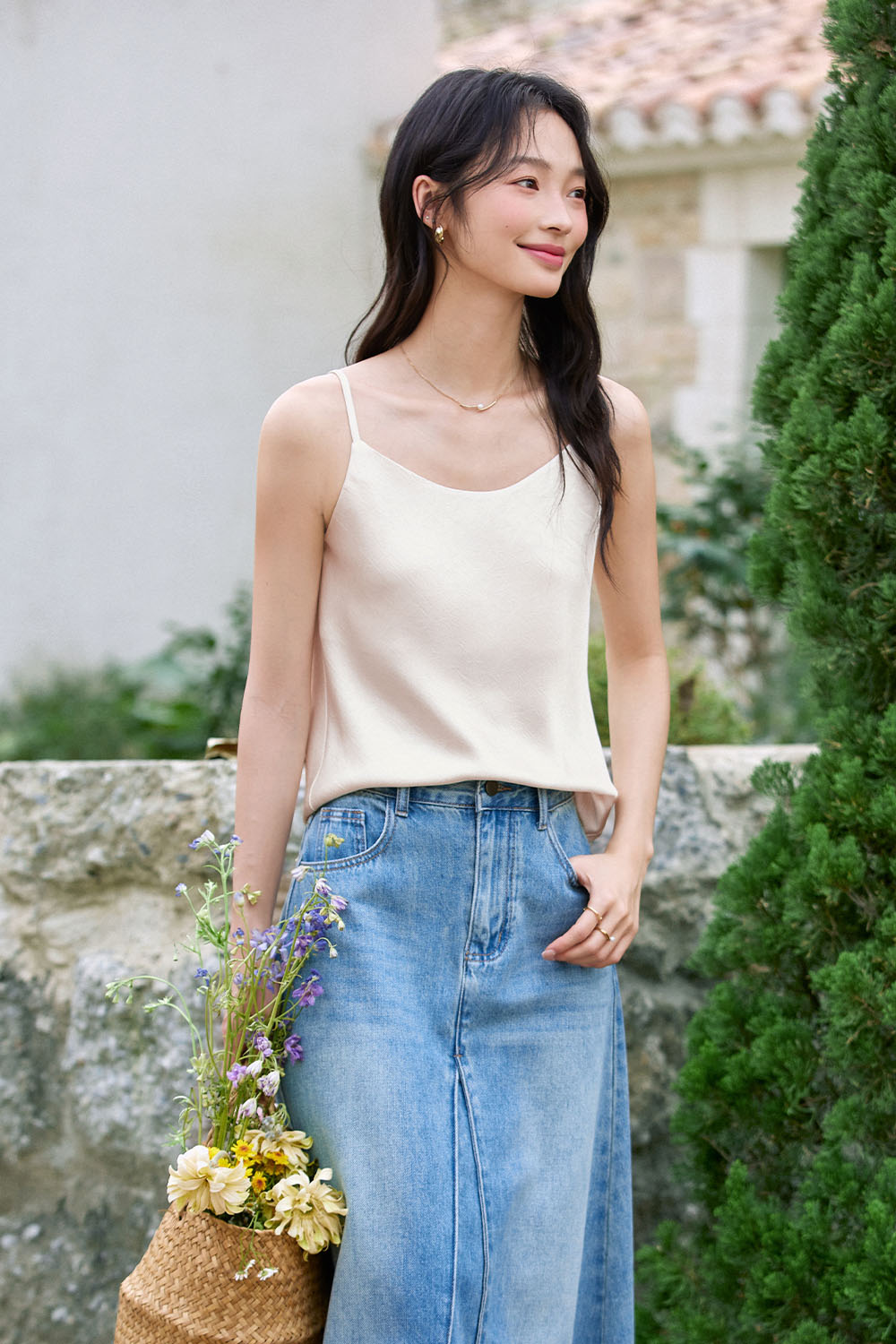 Ruched Round Neck Camisole-VIMLYSTORE