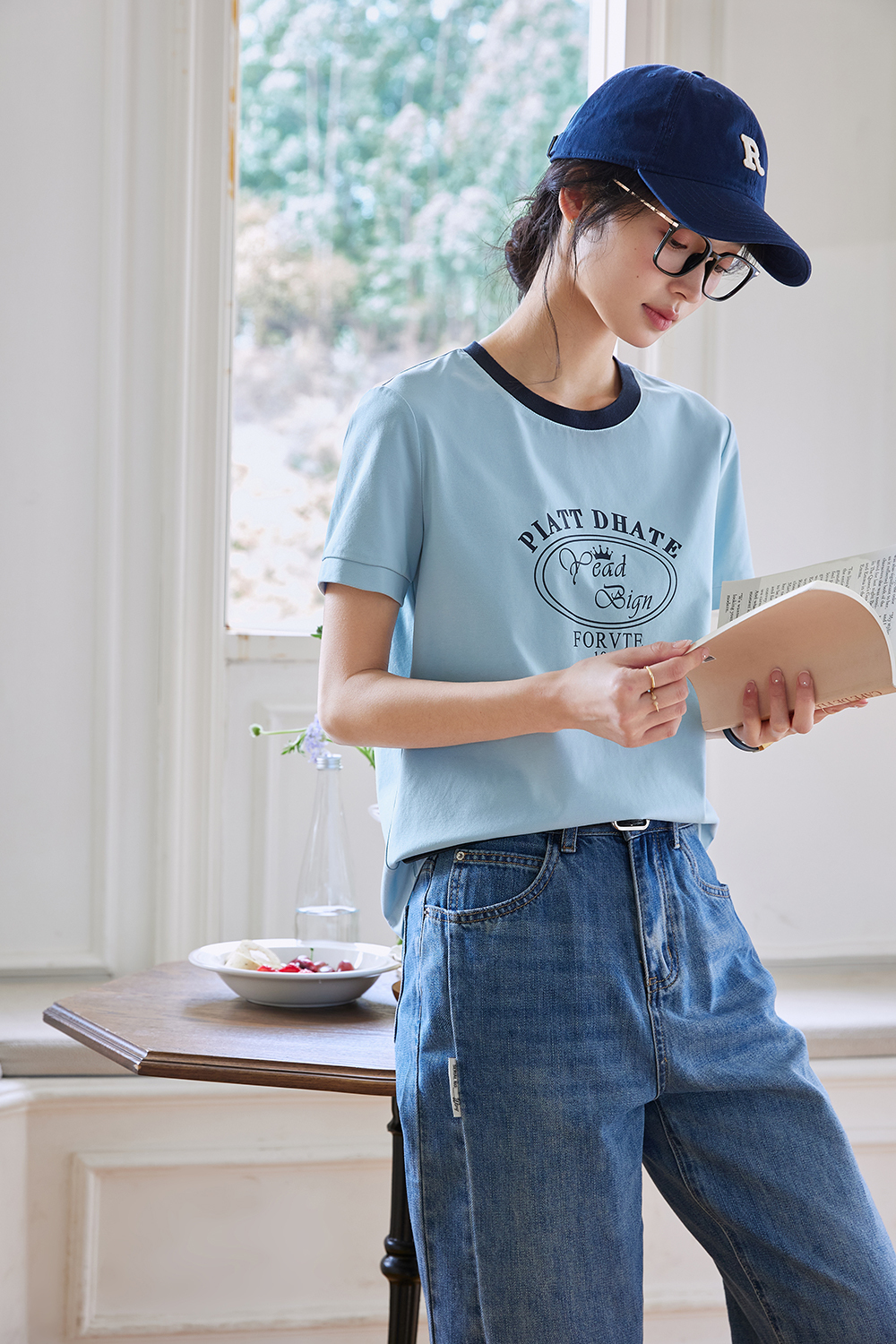 Round Neck Printed Decorative Straight T-Shirt