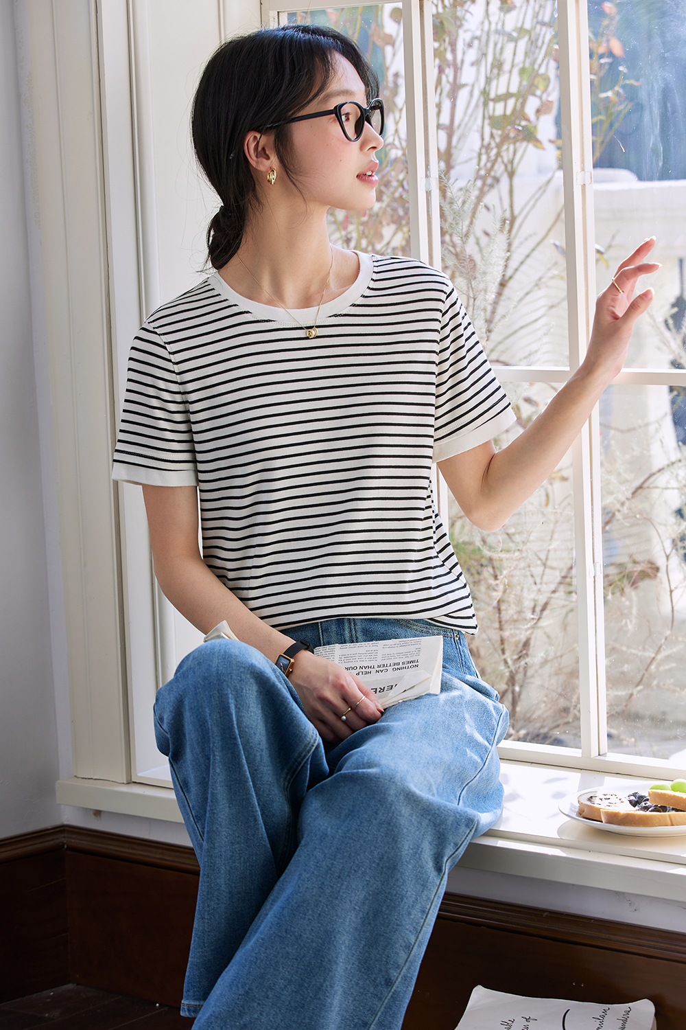 Lycocell Black And White Striped T-Shirt
