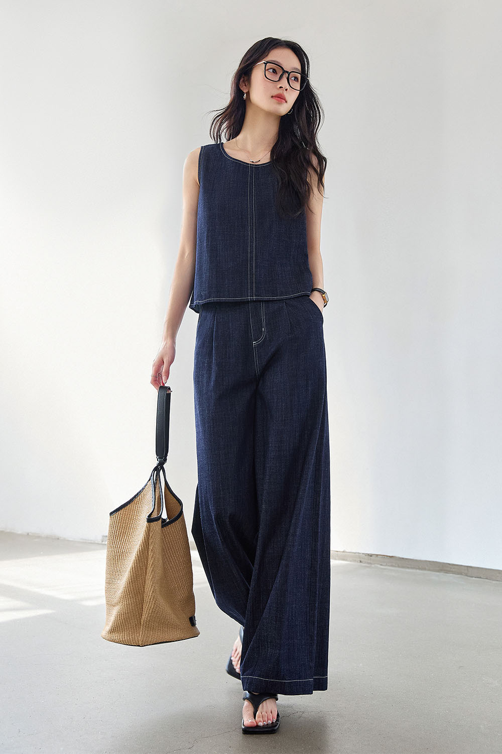 Minimalist Straight Denim Suit