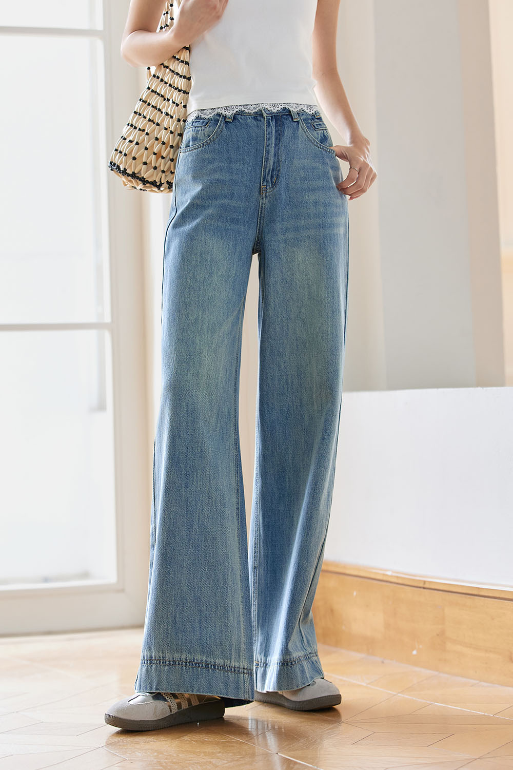 Cotton Loose Denim Wide-Leg Pants