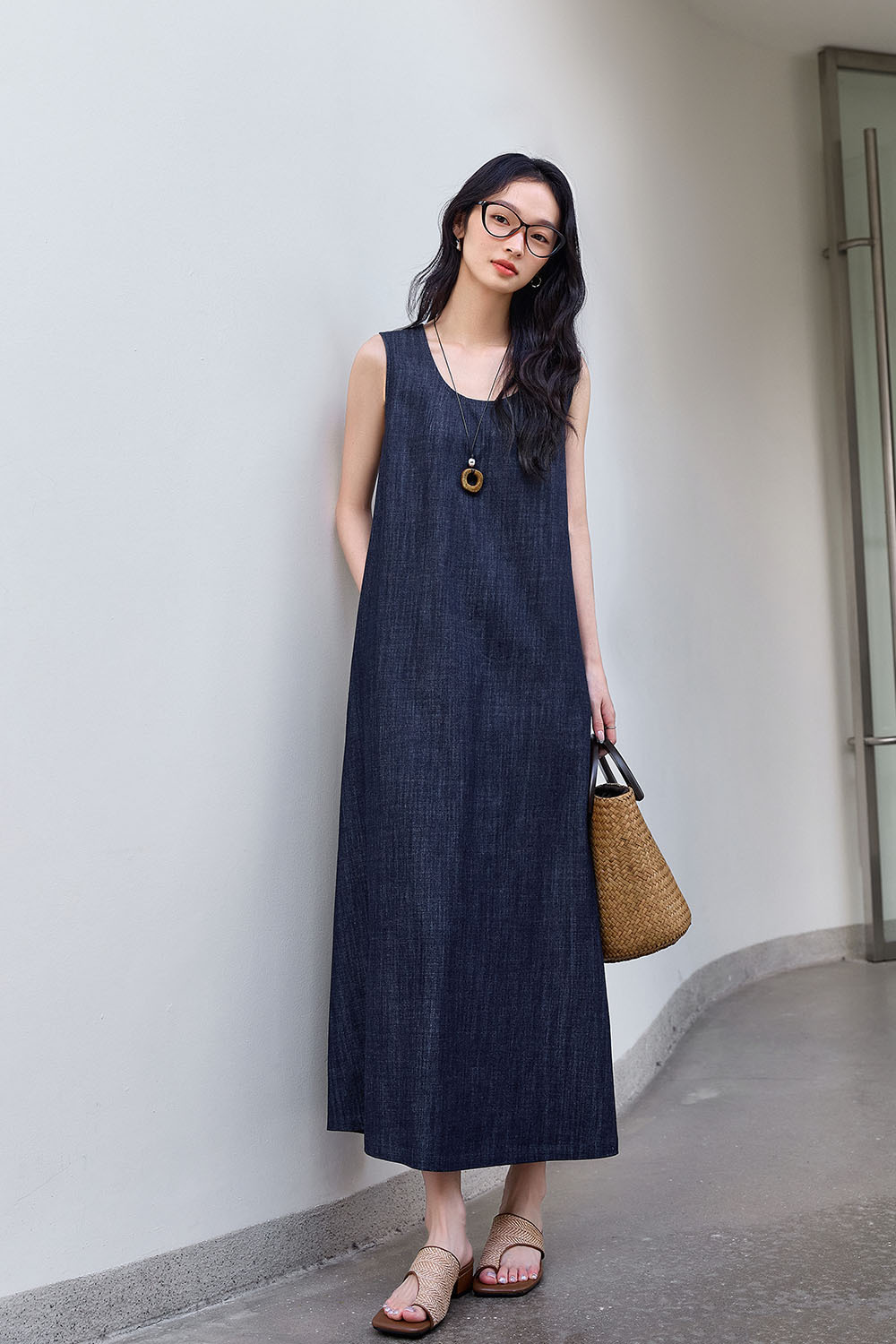 100% Cotton U-Neck Denim Dress