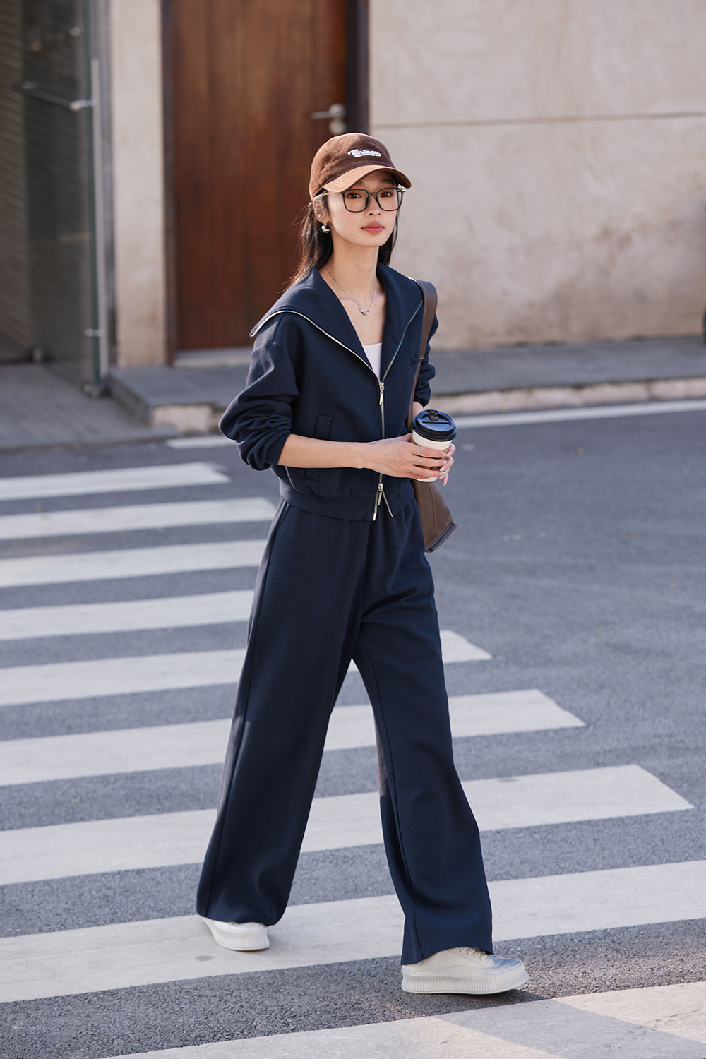 Navy Breton-Stripe Peplum Top & Wide-Leg Pants Set-VIMLYSTORE