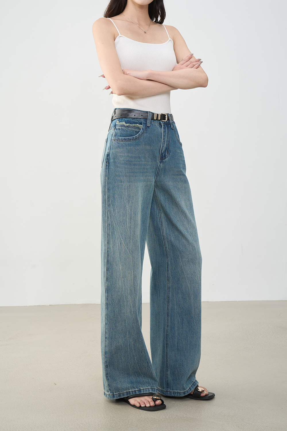 Blue Distressed Detail Slimming Jeans-VIMLYSTORE