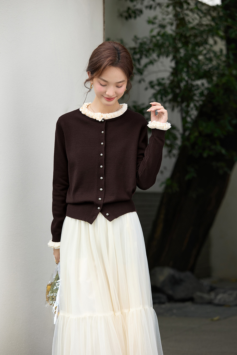 Ruffle Round Neck Sweater