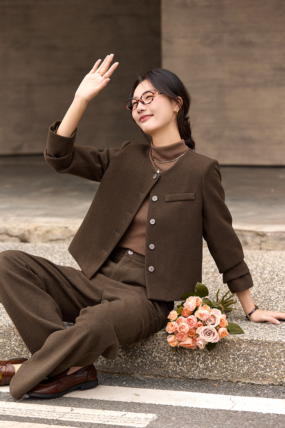Coffee-colored vintage elegant suit