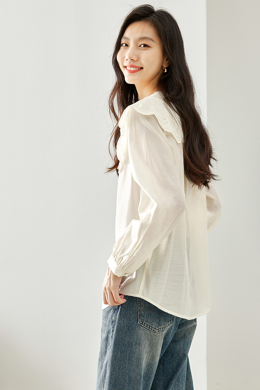 Doll collar traditional-style shirt-VIMLYSTORE