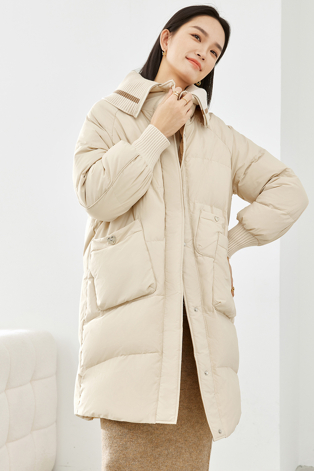 Fake two pieces patchwork down jacket