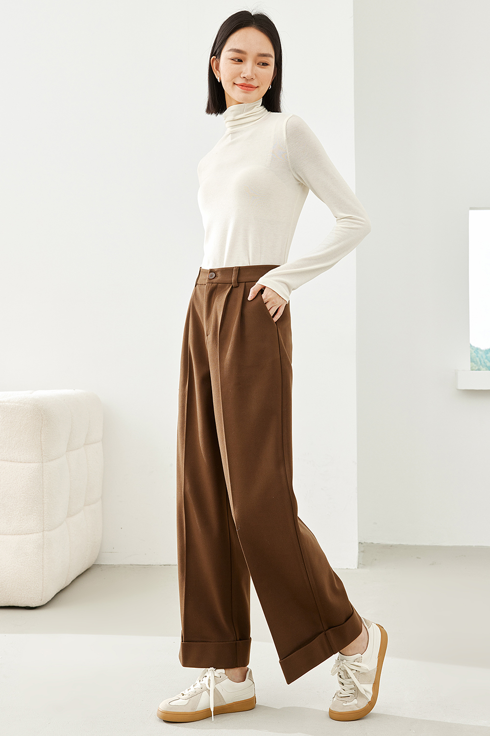 Solid color wide leg pants