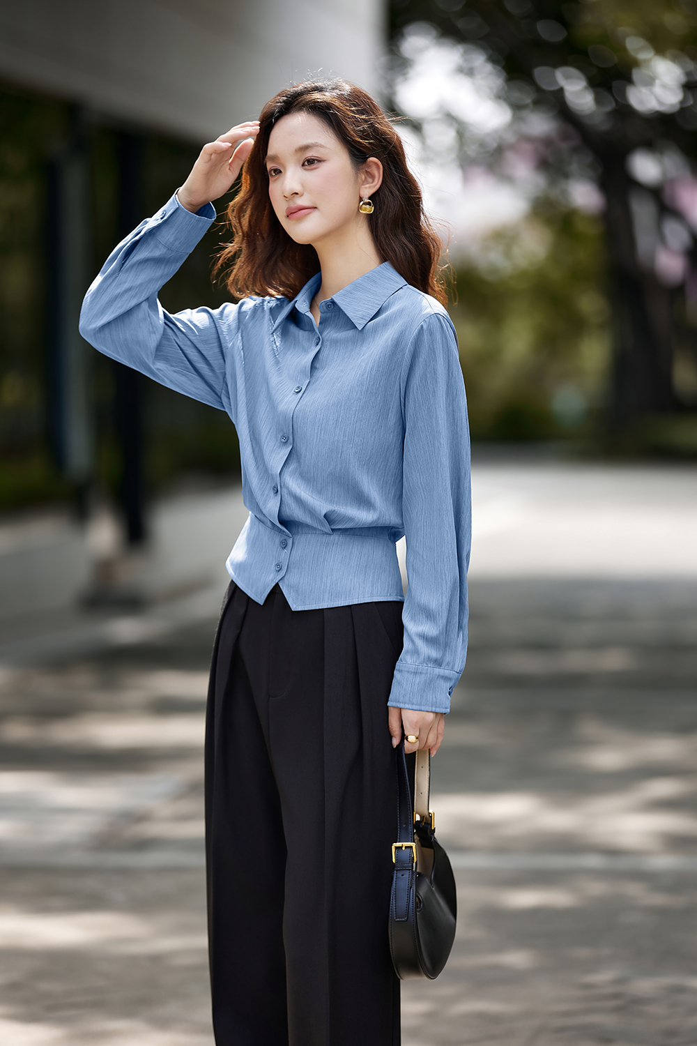 Irregular Design Elegant Striped Lapel Shirt-VIMLYSTORE