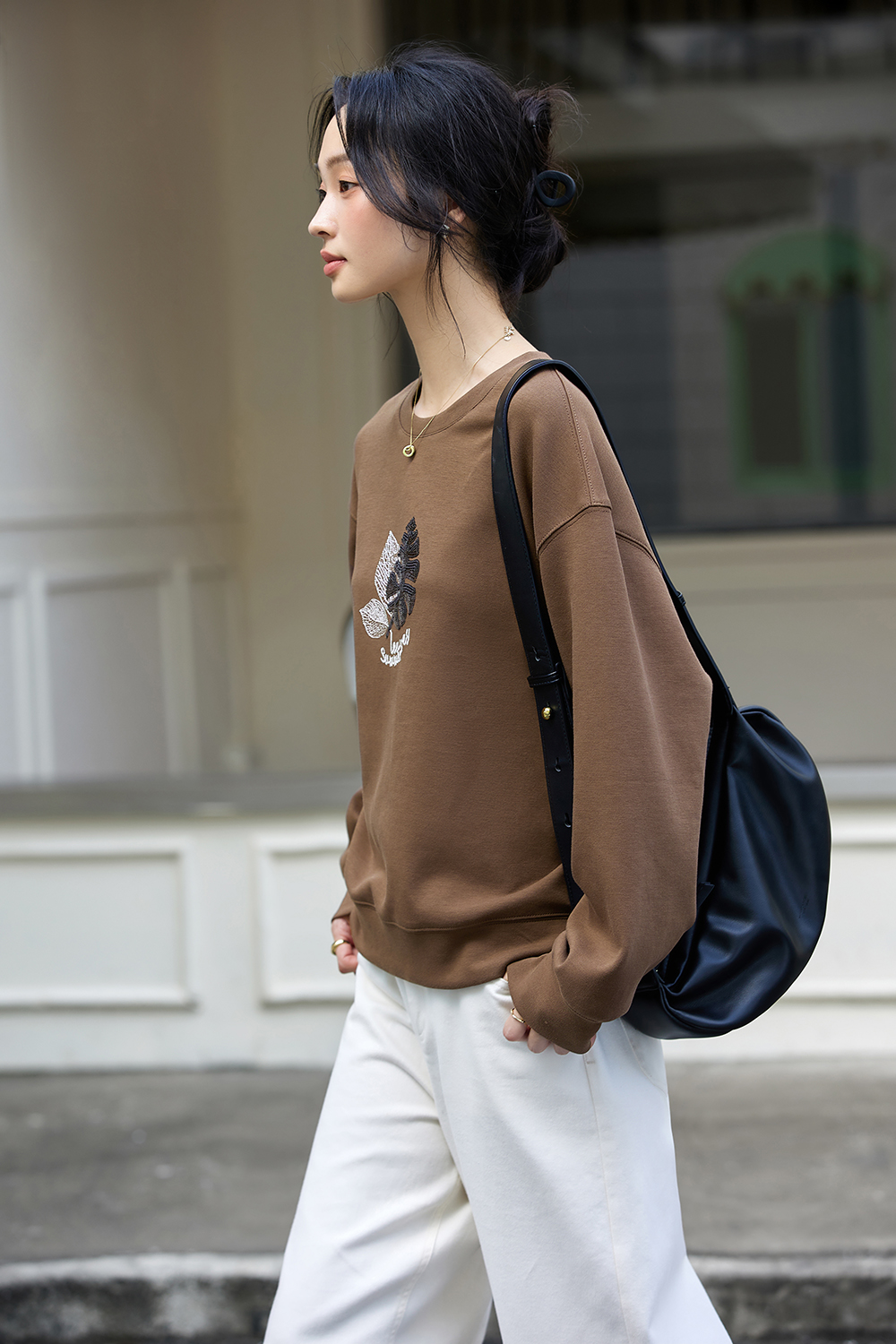 Elegant Slimming Embroidered Sequin Round Neck Long Sleeve Sweatshirt-VIMLYSTORE