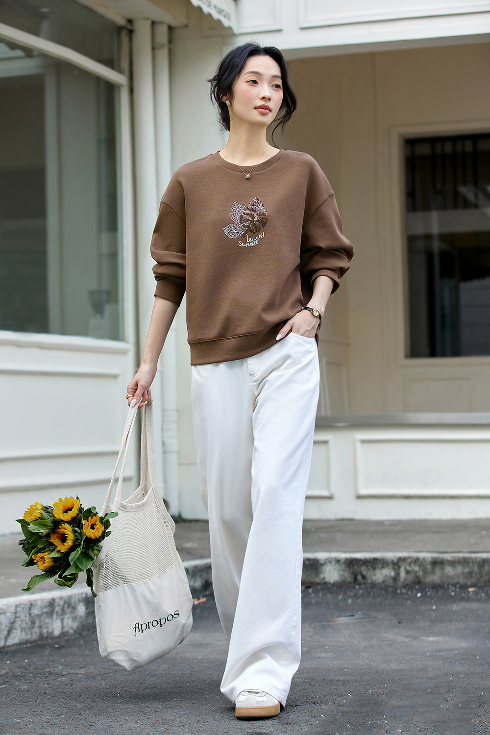 Elegant Slimming Embroidered Sequin Round Neck Long Sleeve Sweatshirt-VIMLYSTORE