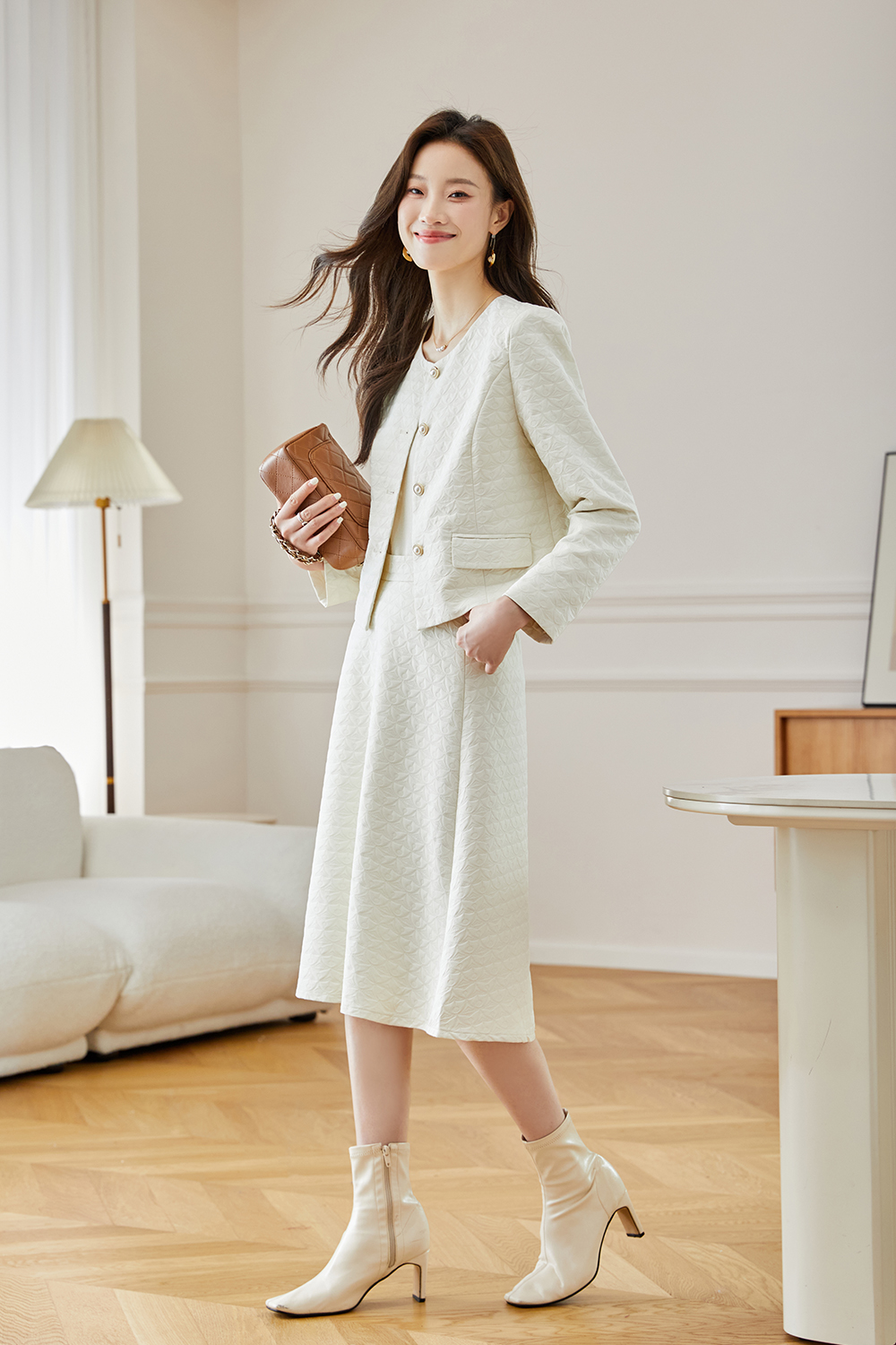 Round Neck A-Line Skirt Suit